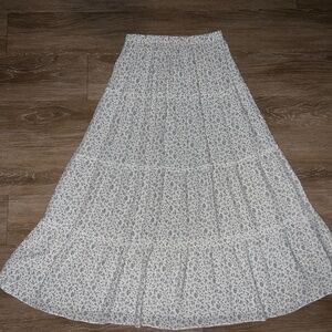 White & Blue Floral Maxi Skirt